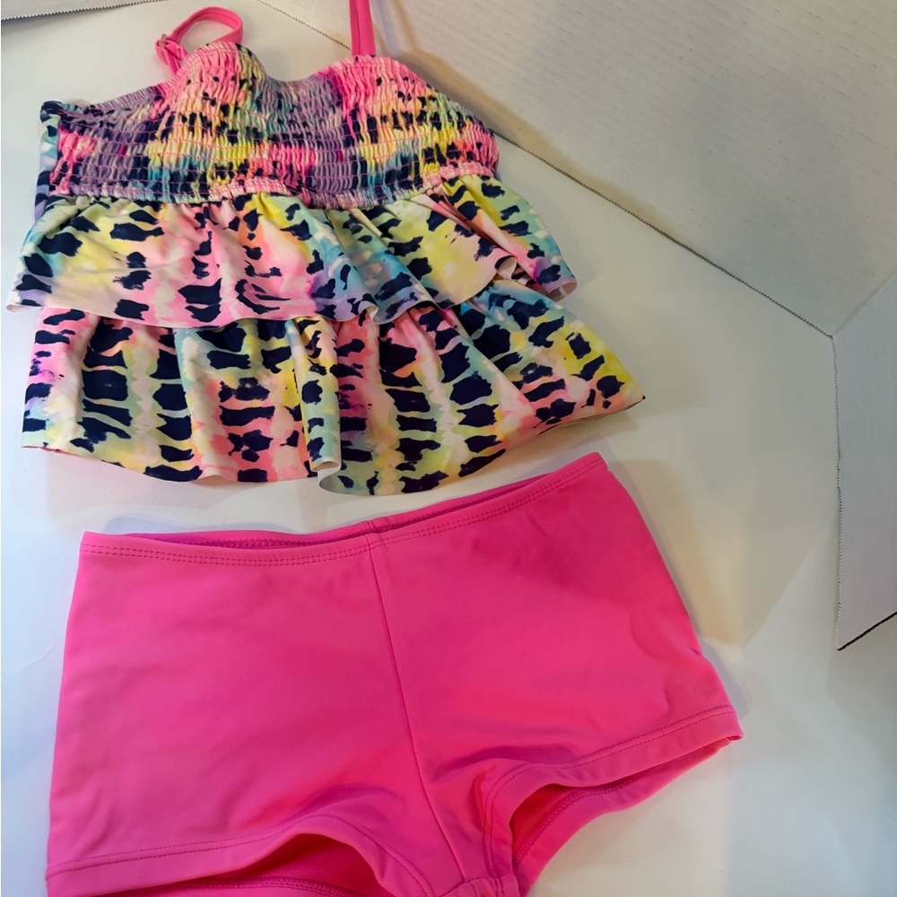 Wonder Nation Vibrant Pink and Blue Fabric swim suit bathing suit